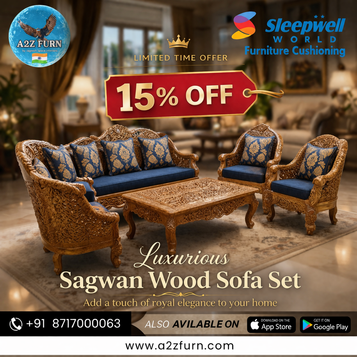 Premium Sofa with Lather Sowed Fabric .