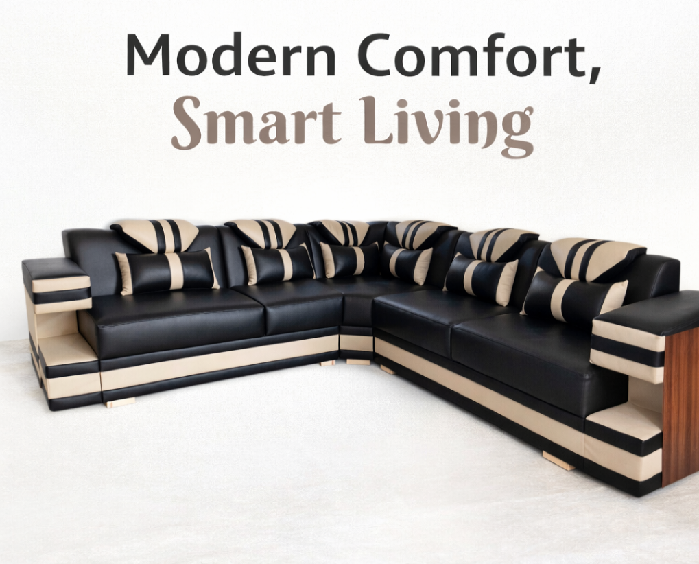 Premium Sofa with Lather Sowed Fabric